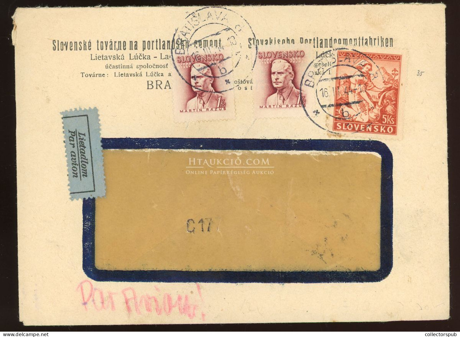 SZLOVÁKIA 1944. Cenzúrázott Légi Levél Budapestre - Lettres & Documents