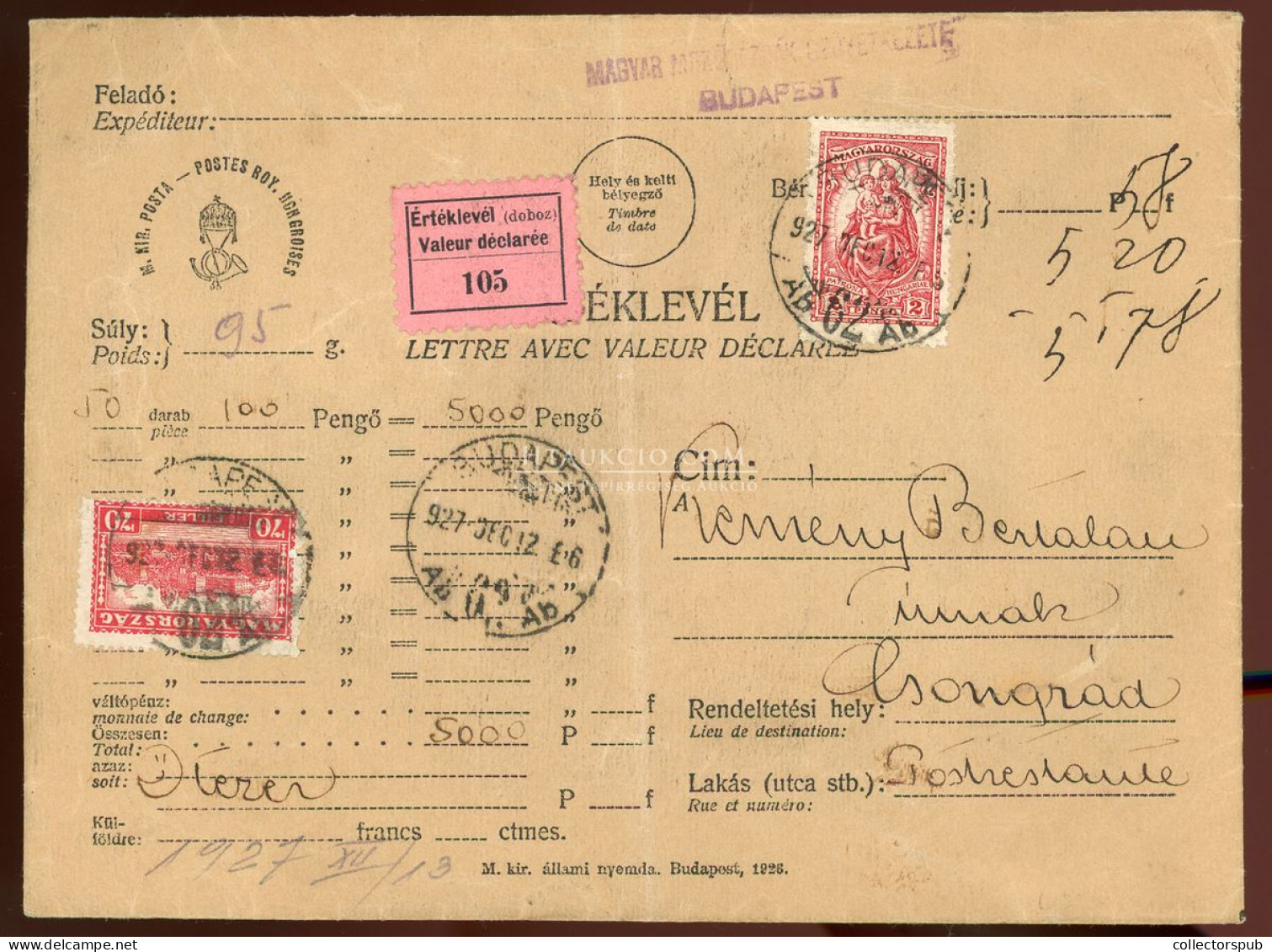 BUDAPEST 1927. Dekoratív értéklevél Csongrádra Küldve - Used Stamps