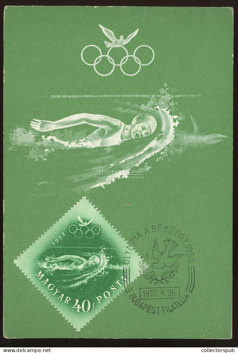 1952. Olimpia , úszás, Ritka Carte Max Képeslap - Usado