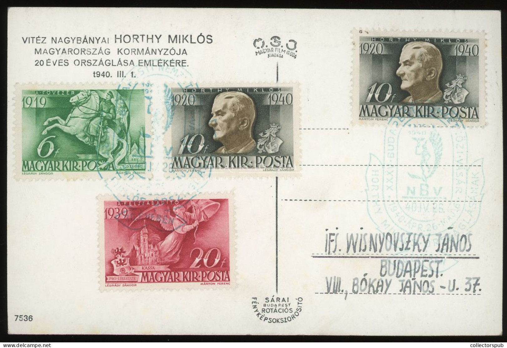 1940. Horthy Miklós 20 éves Országlásának Emlékére, Képeslap, Alkalmi Bélyegzéssel, így Ritka! - Hongrie