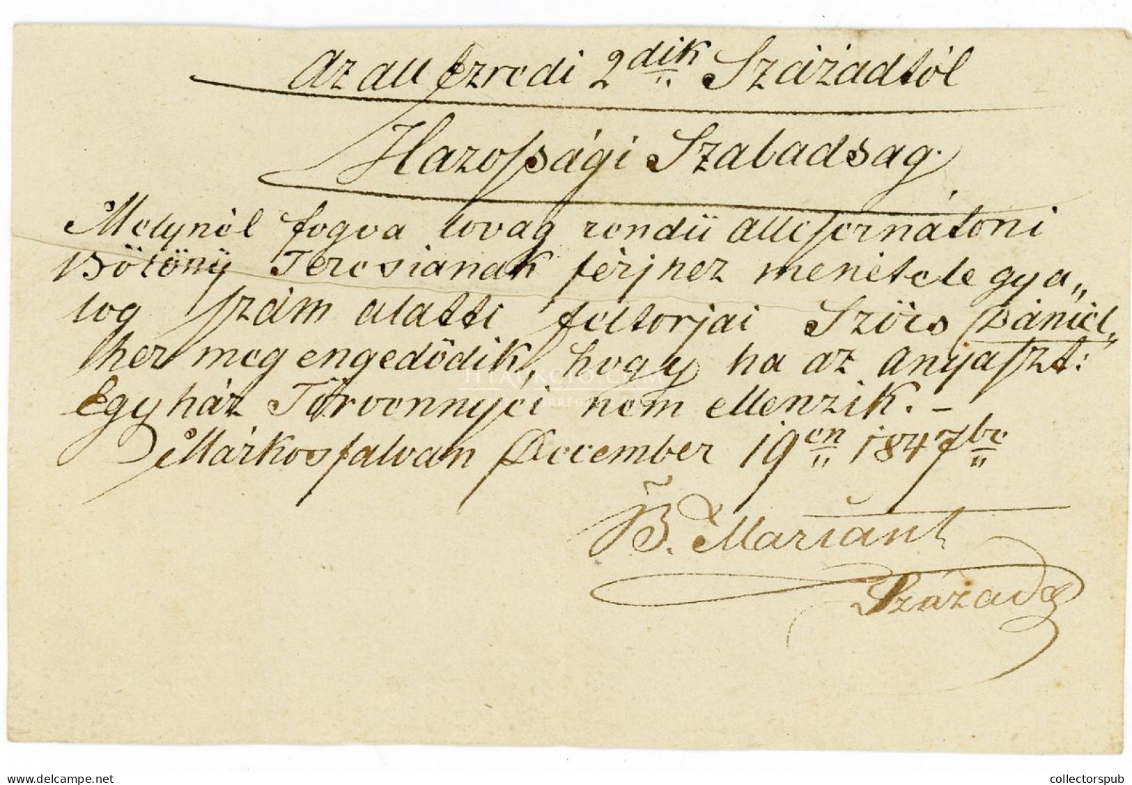 SZÉKELYFÖLD 1847. Kézdimárkosfalva A Háromszéki 15. (2. Székely ) Határőrezred érdekes "Házassági Dokumentuma" - Unclassified