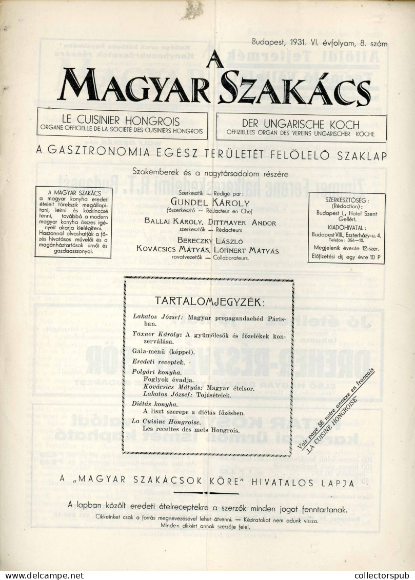 A Magyar Szakács 1930-32. 6db Ritka Szám, Sok Reklámmal, Szerk : Gundel Károly! - Zonder Classificatie