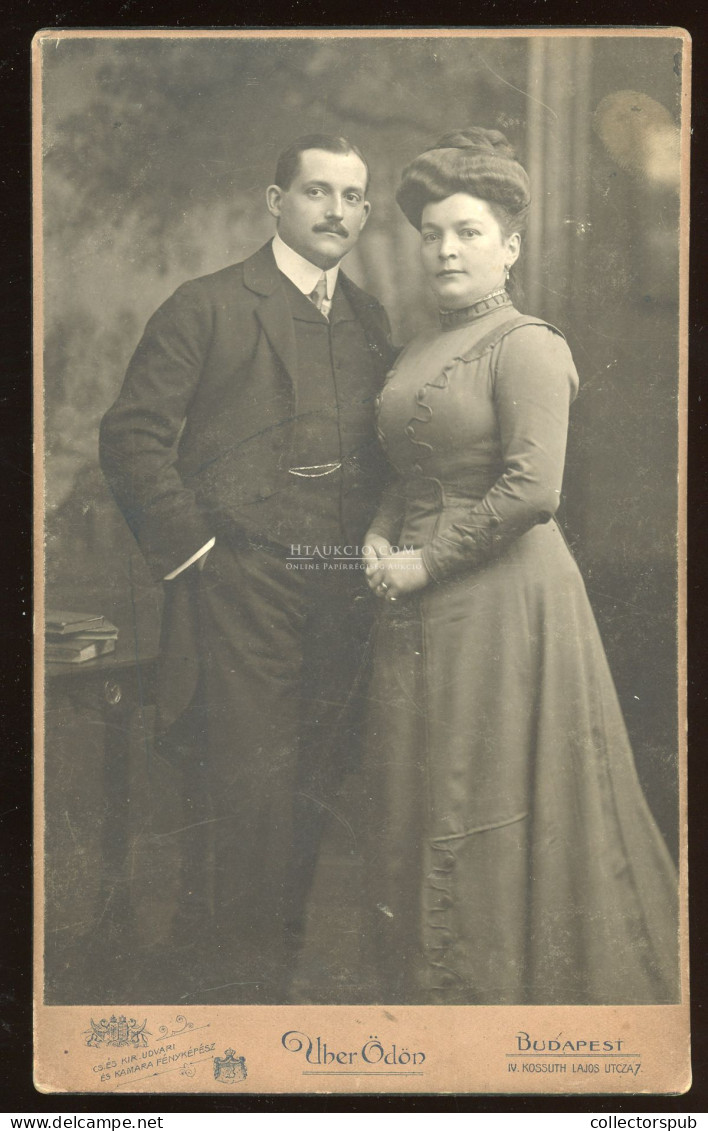 BUDAPEST 1910. Ca. Uher : Ruszkabányai Hofmann Sándor és Neje Cabinet Fotó - Ancianas (antes De 1900)