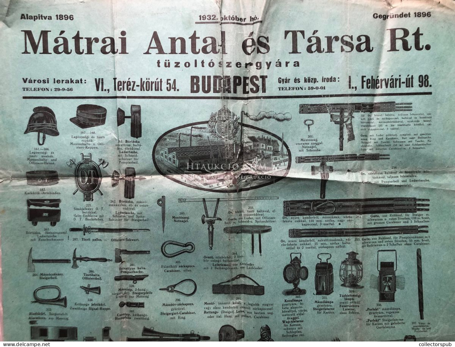 MÁTRAI  Antal és Társa Tűzoltó-szer Gyár, Dekoratív Két Oldalas, Hajtogatott Plakát Mérető Termék Jegyzék! 1932. 65*40 C - Sin Clasificación