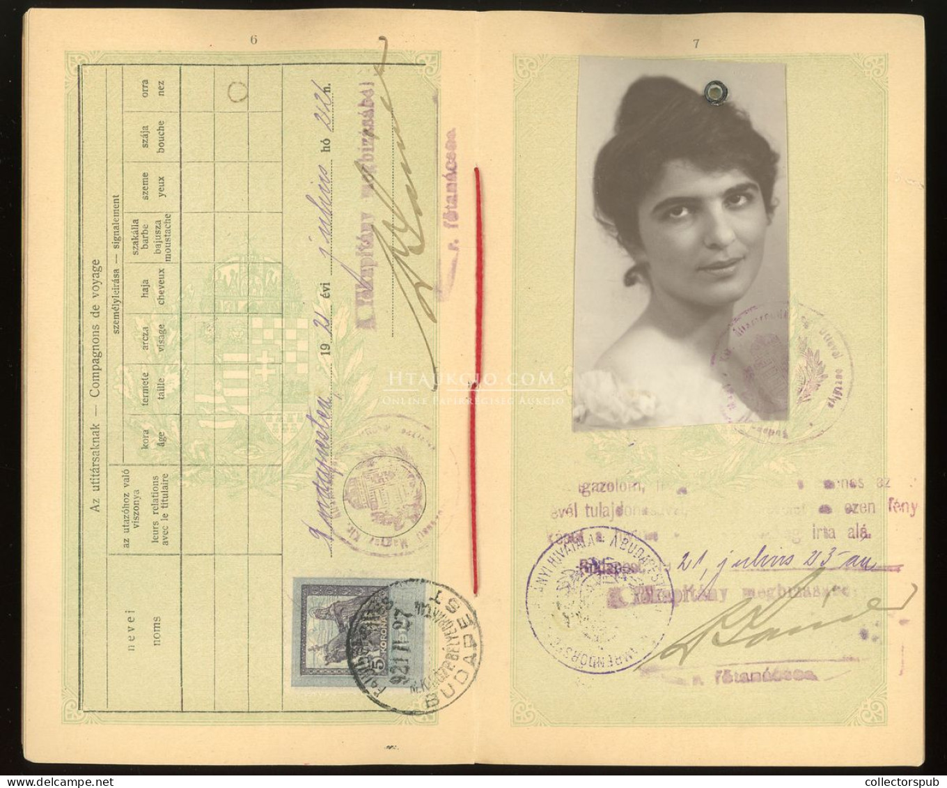 ÚTLEVÉL 1921. "Népköztársaság" átjavítva Királyságra! Verő Márta , Színésznő és Festőművésznő Fényképes útlevele Passpor - Unclassified