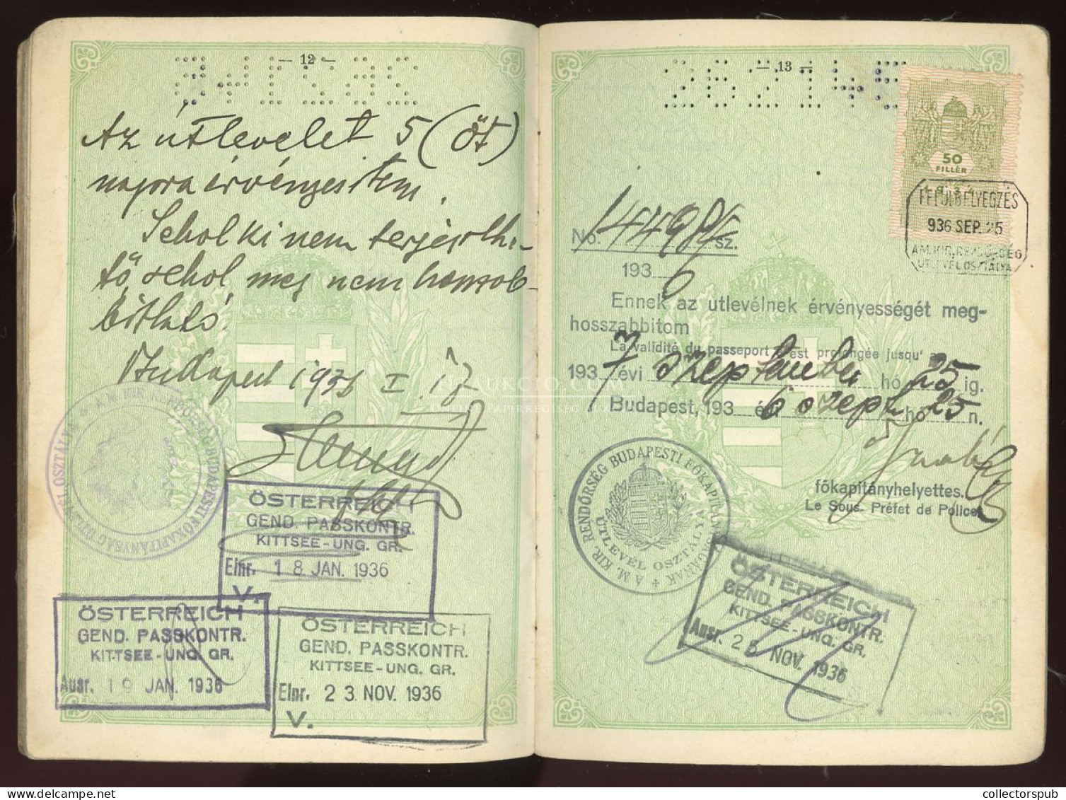 ÚTLEVÉL 1932.  Föld (Rosenfeld) Aurél újságíró, fényképes útlevele 1937-ig használva.passport