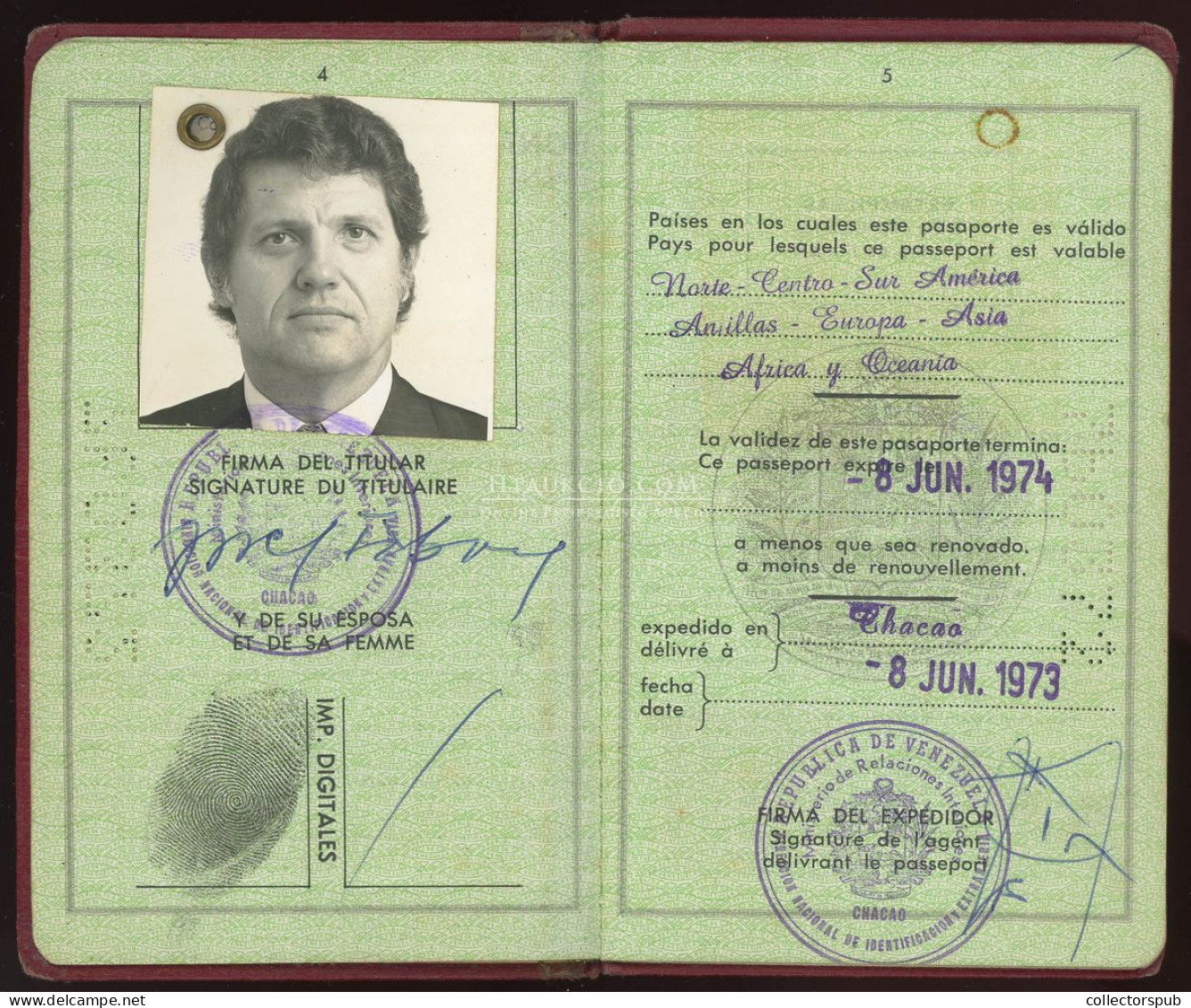 ÚTLEVÉL Fábry József Jazzdobos, Fotóriporter A LIFE Magazin Fotósa Venezuelai útlevele 1973. Passport - Unclassified