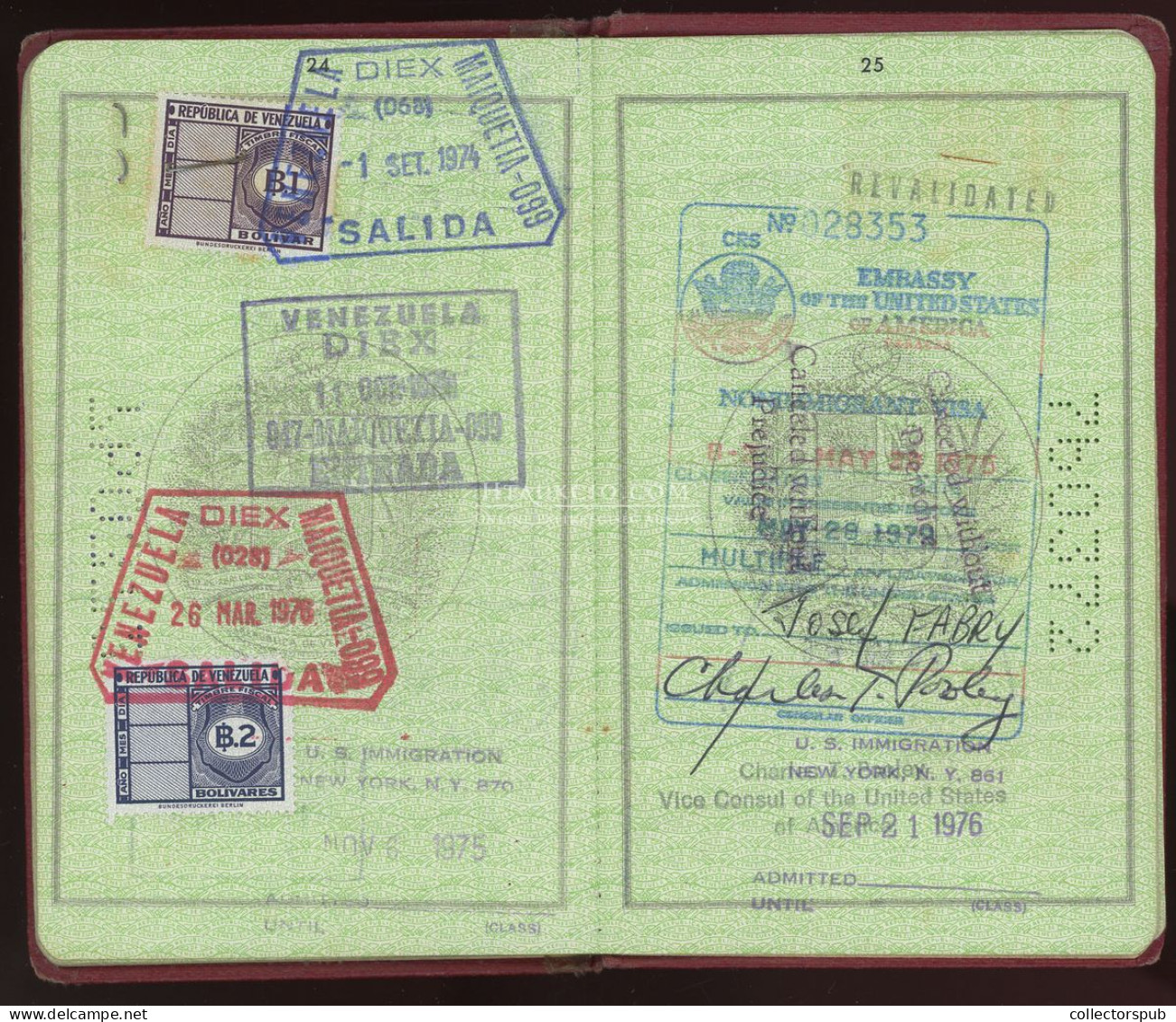 ÚTLEVÉL Fábry József jazzdobos, fotóriporter a LIFE magazin fotósa venezuelai útlevele 1973. passport