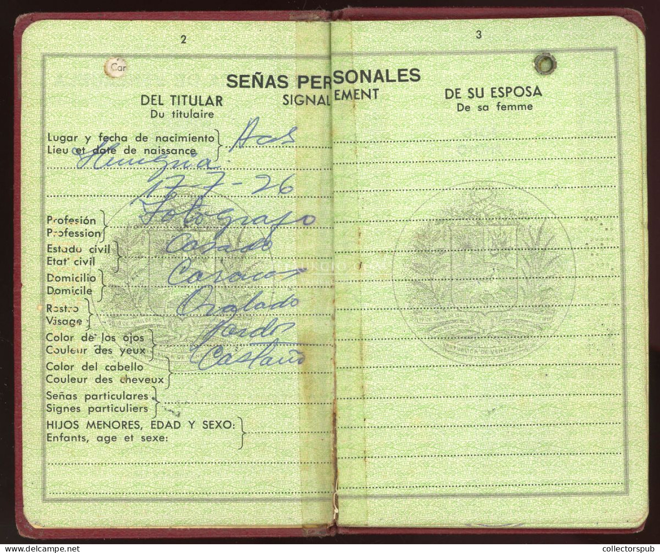 ÚTLEVÉL Fábry József jazzdobos, fotóriporter a LIFE magazin fotósa venezuelai útlevele 1973. passport