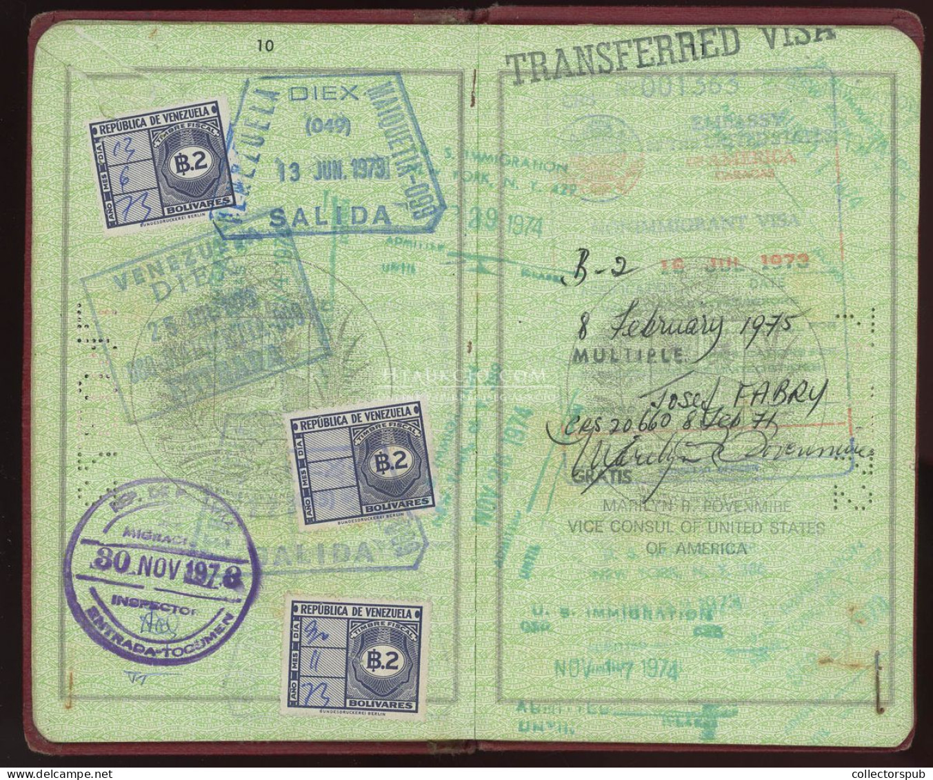 ÚTLEVÉL Fábry József jazzdobos, fotóriporter a LIFE magazin fotósa venezuelai útlevele 1973. passport