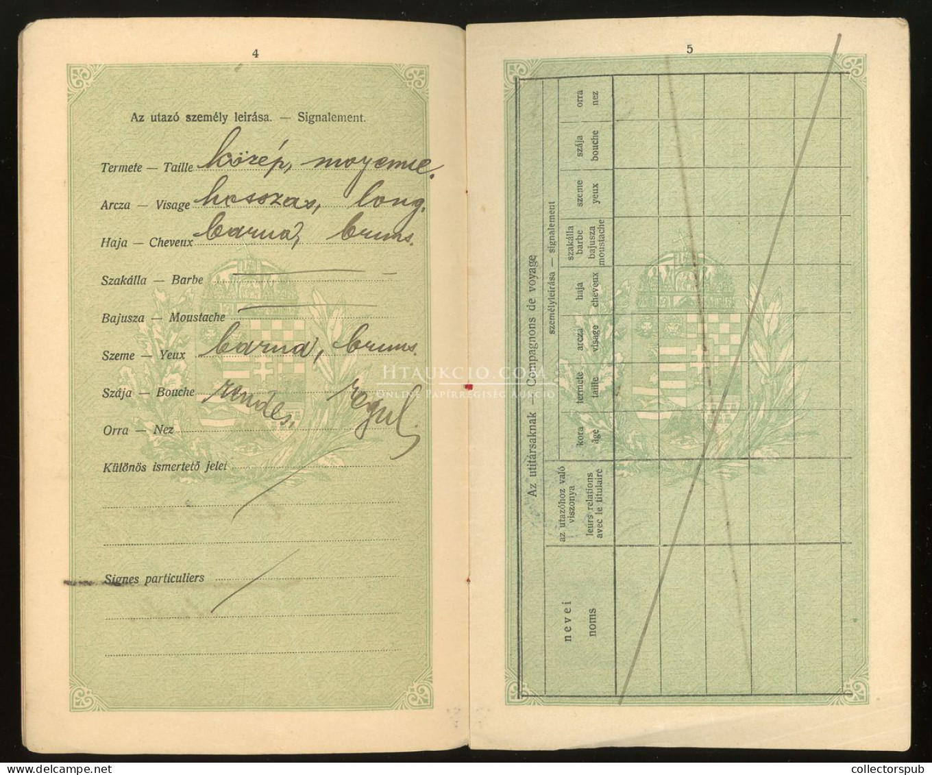 ÚTLEVÉL 1908. Amerikai Utázás Céljából Kiállítva, A "kivándorlás" Javítva "tanulmányra" Passport - Unclassified