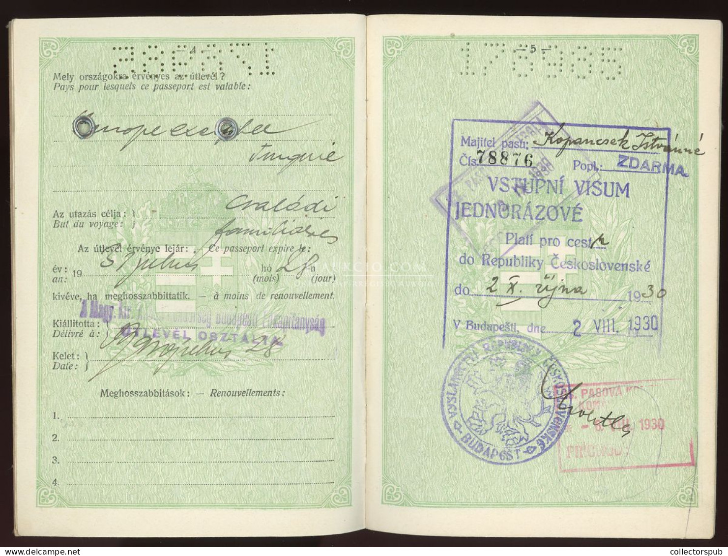 ÚTLEVÉL 1930. Két Személy Részére Passport - Unclassified