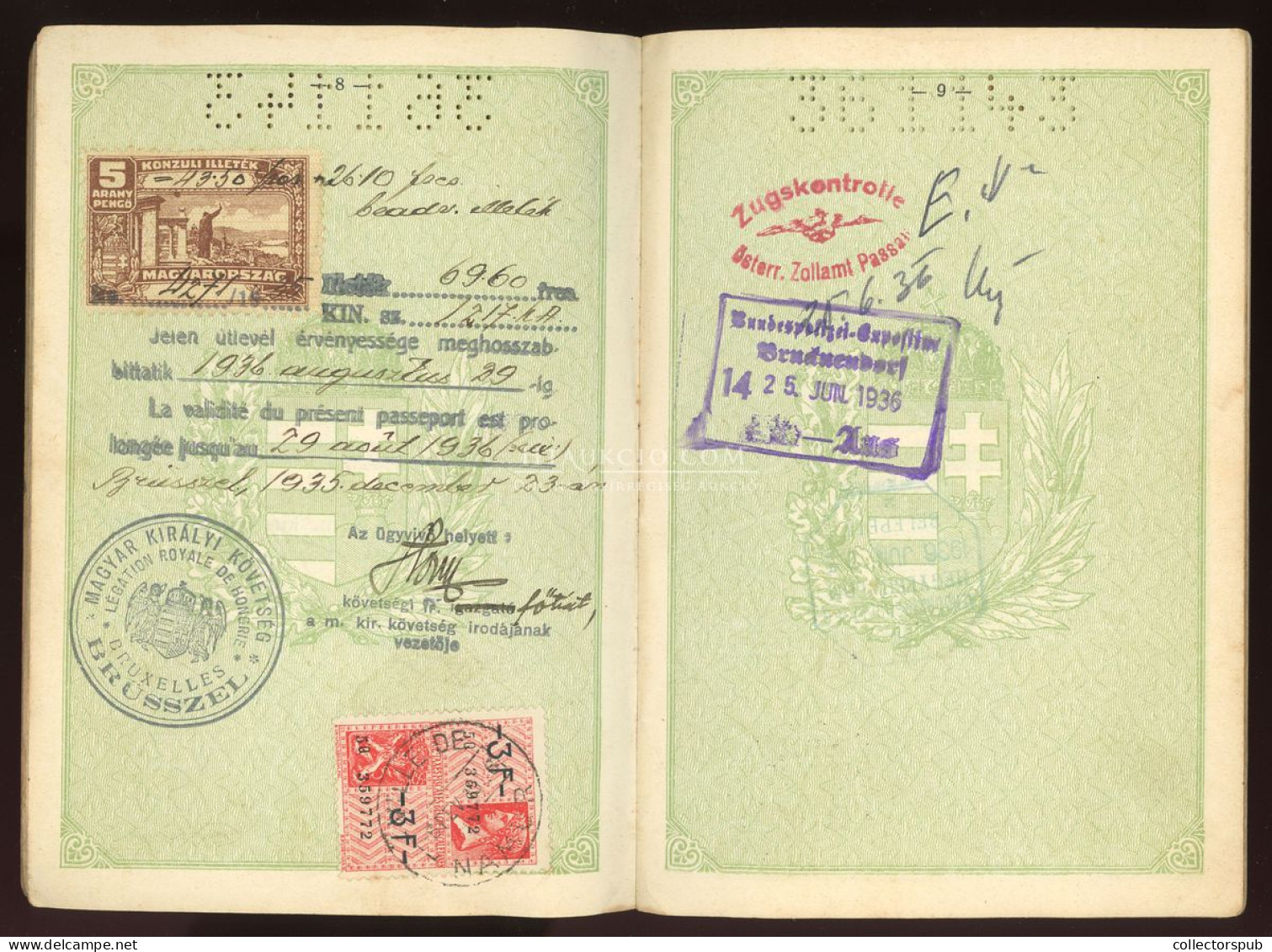 ÚTLEVÉL 1933. MISKOLC  Belga és Magyar Konzuli Illeték Bélyegekkel, Ritka Darab! Passport - Sin Clasificación