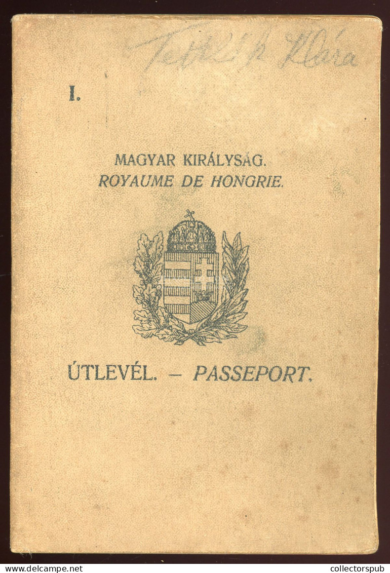 ÚTLEVÉL 1933. MISKOLC  belga és magyar konzuli illeték bélyegekkel, ritka darab! passport