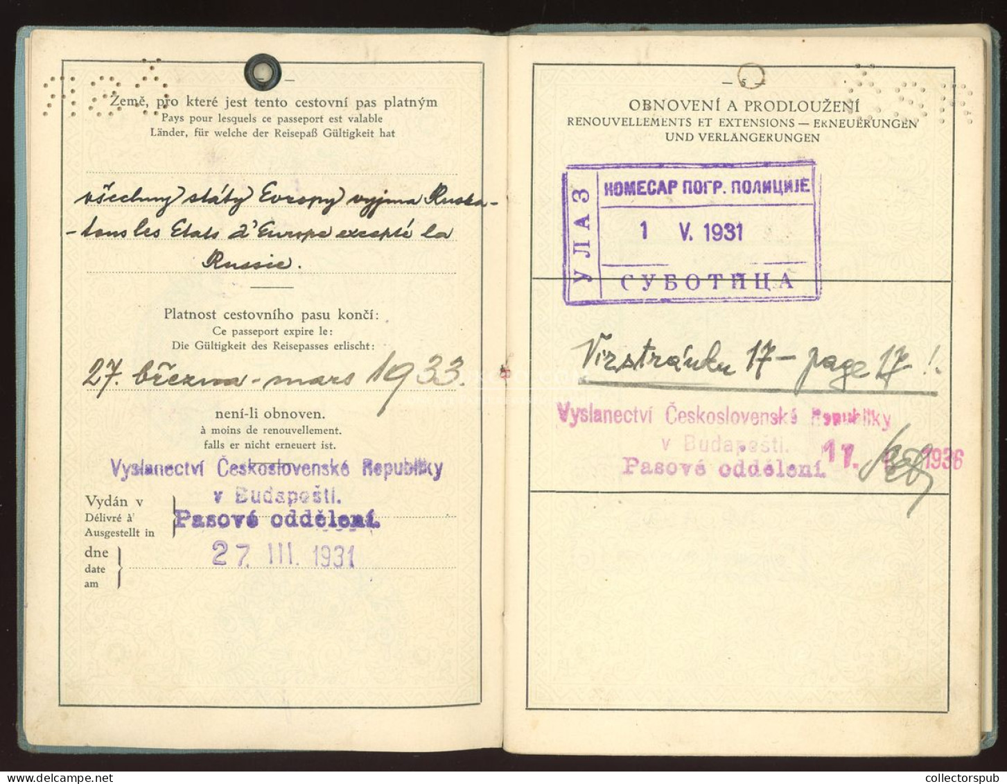 ÚTLEVÉL 1933. Csehszlovát útlevél, Magyar Személy Részére, Konzuli Illetékbélyegekkel, érdekes Darab! Passport - Unclassified
