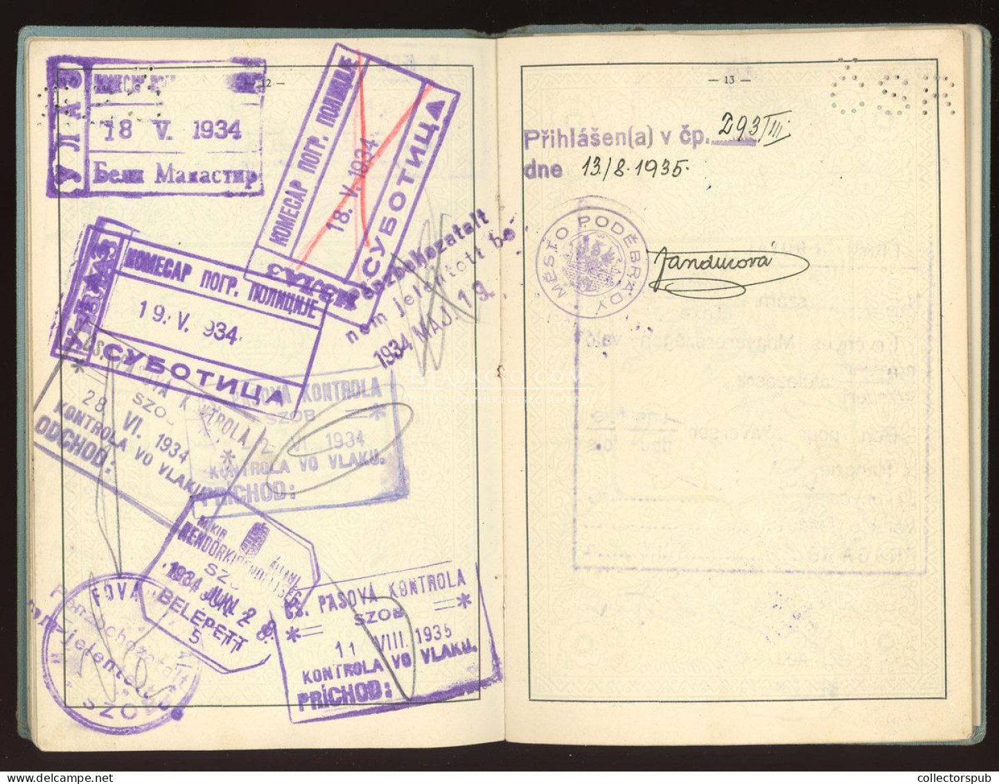 ÚTLEVÉL 1933. Csehszlovát útlevél, magyar személy részére, konzuli illetékbélyegekkel, érdekes darab! passport