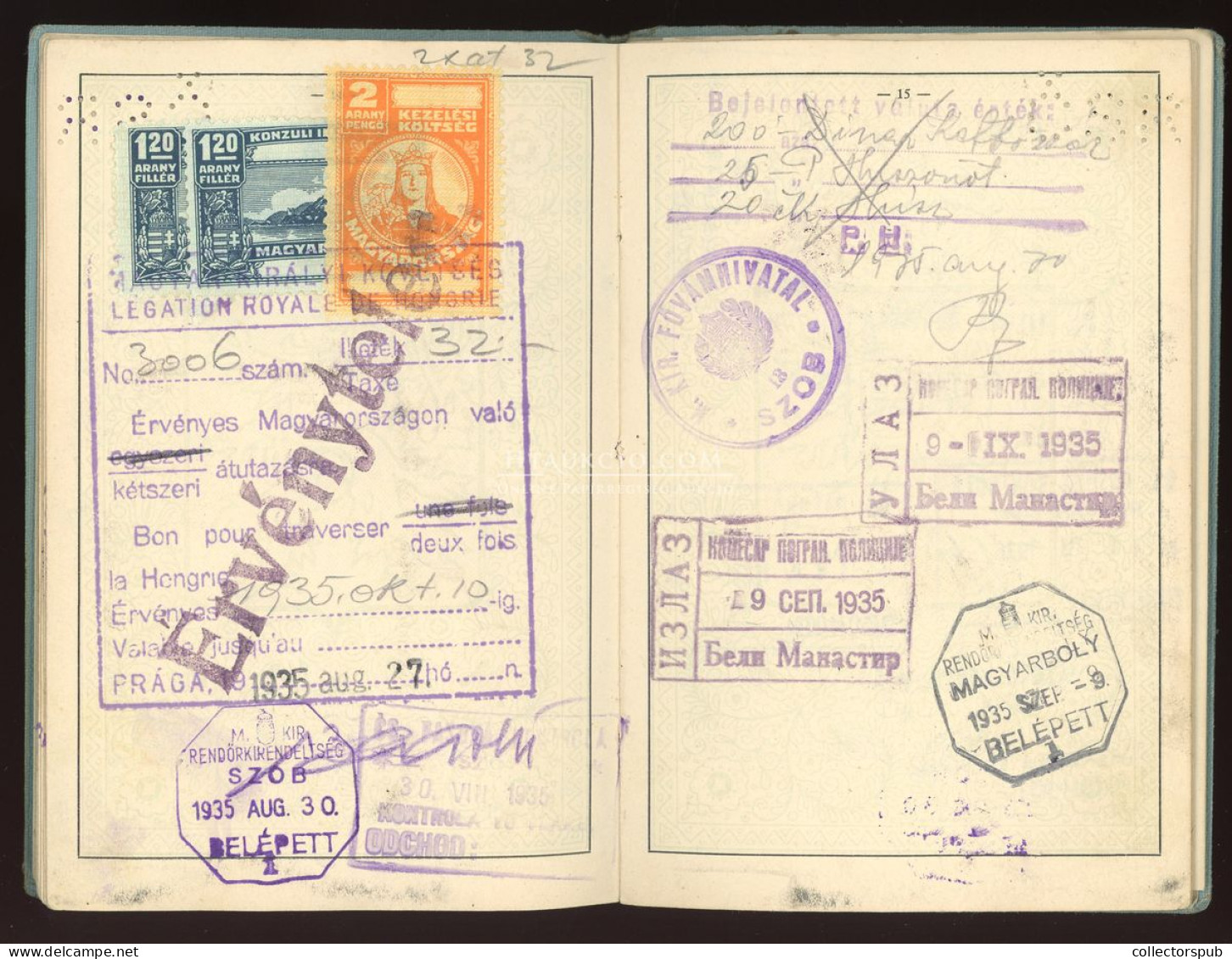 ÚTLEVÉL 1933. Csehszlovát útlevél, magyar személy részére, konzuli illetékbélyegekkel, érdekes darab! passport