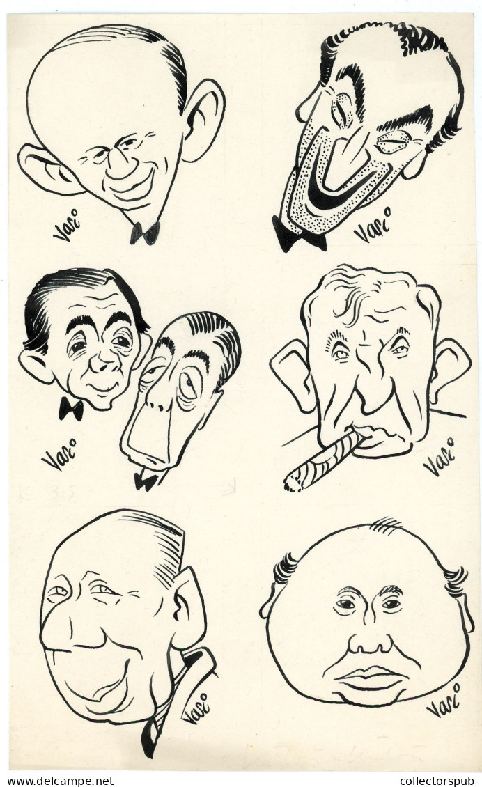 KARIKATURA / SZABAD SZÁJ 1946-51Vasi Kálmán Viktor  Megjelent Tusrajz, Színészek 20*13 Cm - Drawings