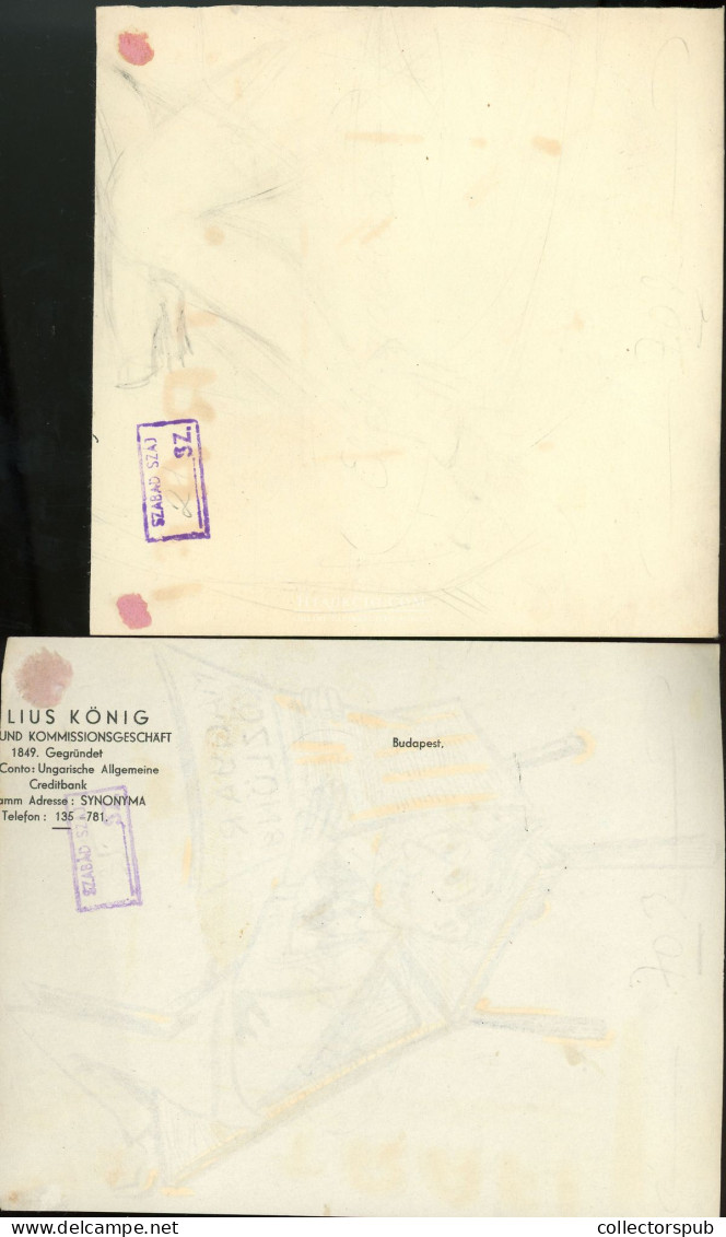 KARIKATURA / SZABAD SZÁJ 1946-51 2 Db Megjelent Tusrajz, Szigno " R" 17*13cm - Drawings