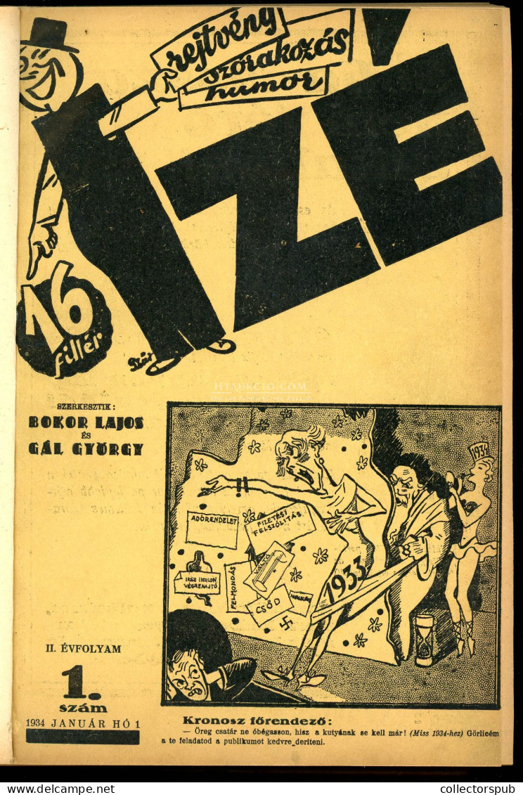 IZÉ 1934. Rejtvény, Szórakozás,humor Szerk: Bokor Lajos, Gál György Komplett II. évfolyam, Hetilap, 52 Szám, Tökéletes á - Comics & Manga (andere Sprachen)