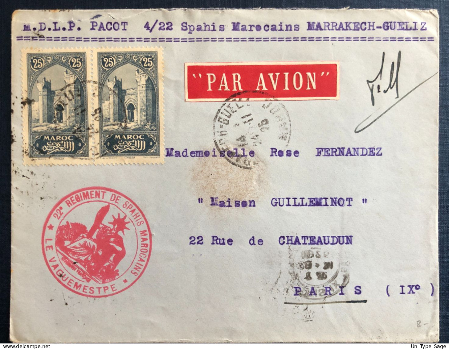 Maroc, Divers Sur Enveloppe TAD Marrakech-Gueliz 24.11.1925 - (B3174) - Briefe U. Dokumente