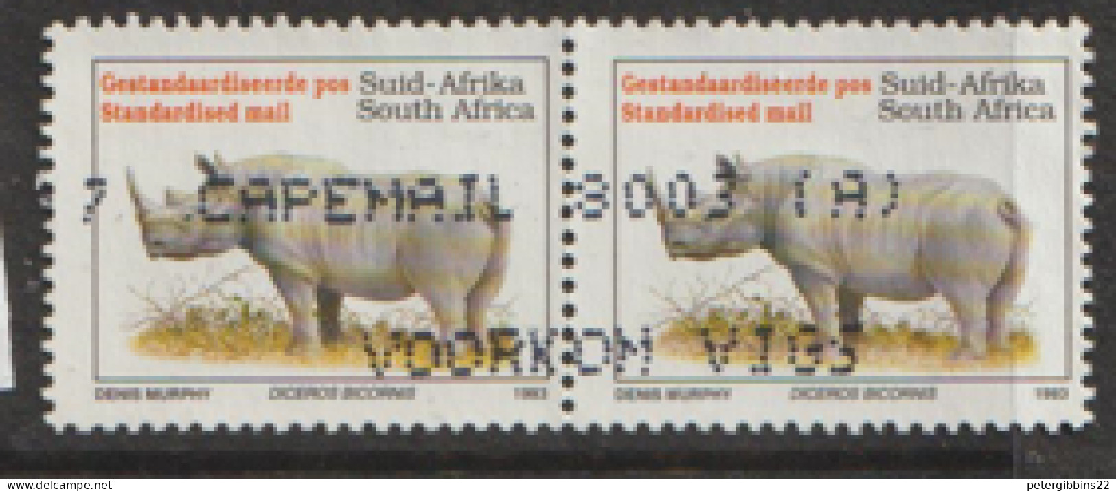 South Africa  1993  SG 821c White  Rhino  Standard Postage   Fine Used Pair - Gebruikt