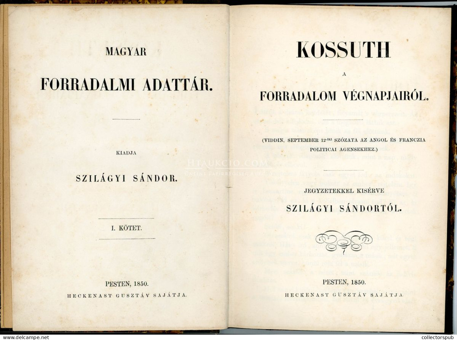 Kossuth Lajos:A Forradalom Végnapjairól  Pest, 1850. Heckenast. 73l  Félvászon Kötésben - Usado