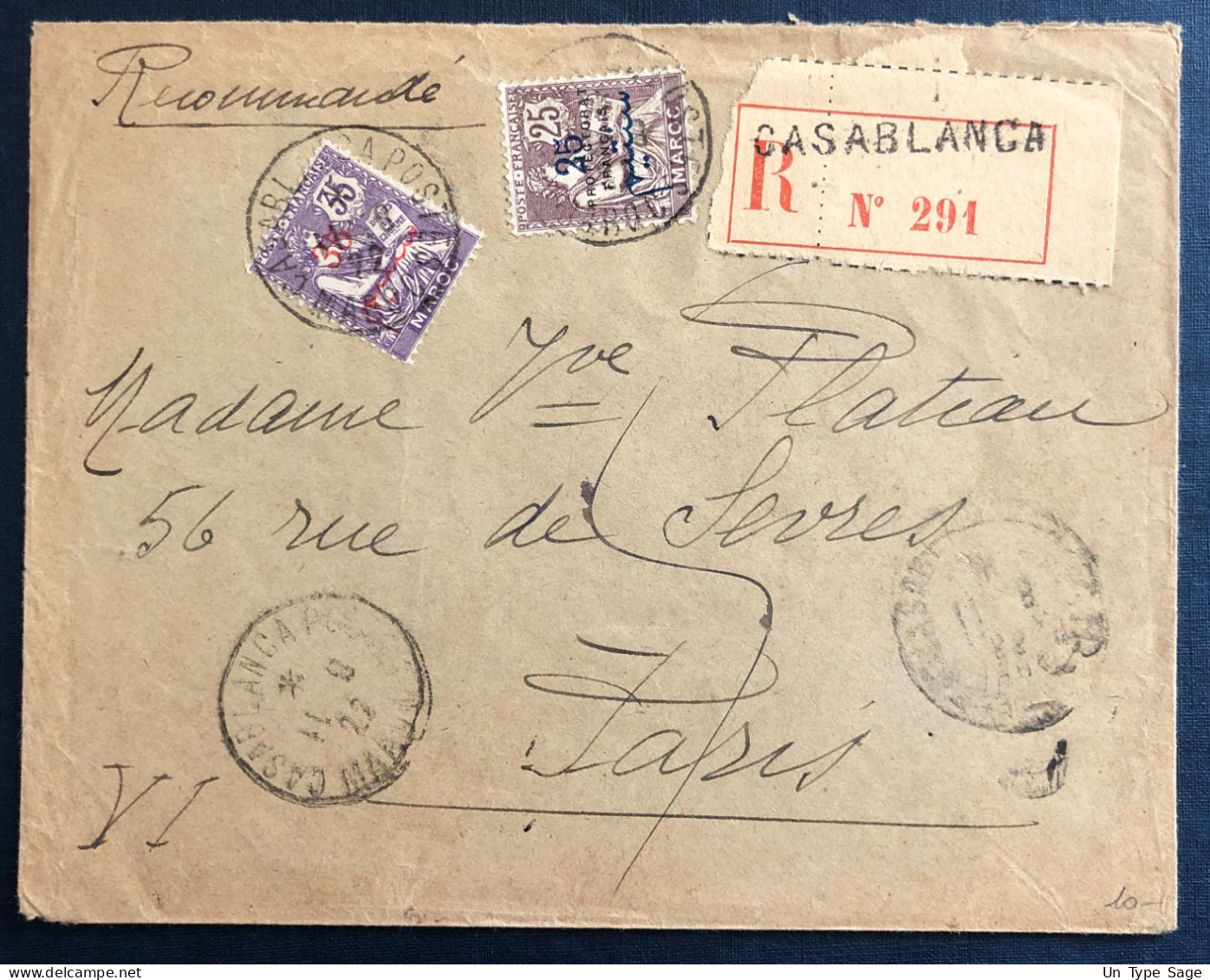 Maroc, Divers Sur Enveloppe Recommandée TAD Casablanca 11.8.1922 - (B3176) - Briefe U. Dokumente