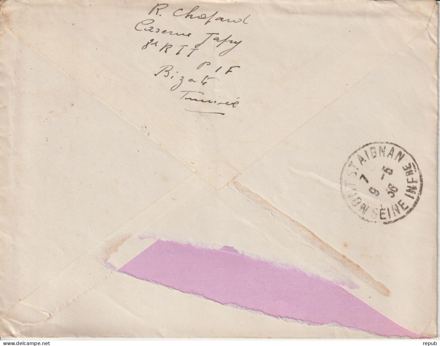 Tunisie Lettre 1936 Pour La France Rouen Oblit. Bou Ficha - Storia Postale