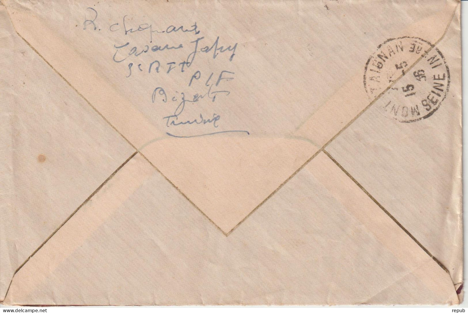 Tunisie Lettre 1936 Pour La France Rouen Oblit. Bou Ficha - Brieven En Documenten