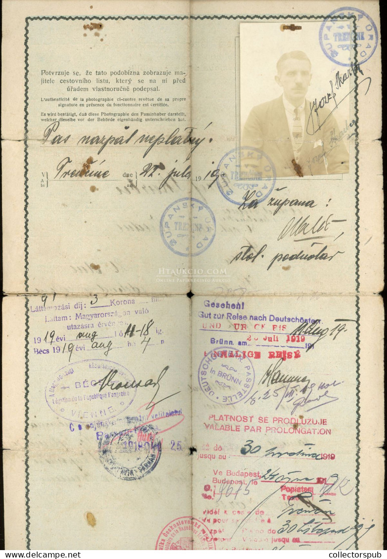 TRENCSÉN  1919.08. Ritka Fényképes útlevél, Magyar Személy Részére R! SLOVAKIA / HUNGARY - Historical Documents