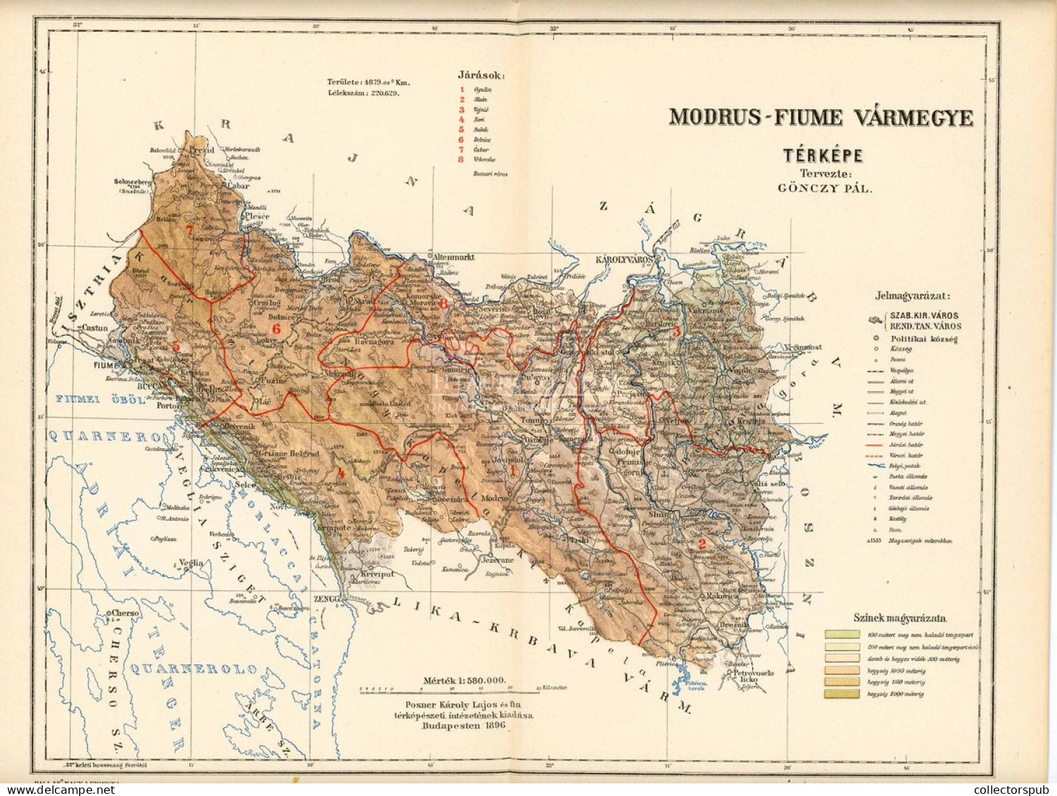 VÁRMEGYE TÉRKÉPEK - Gönczy (Pallas) 7db!  DÉLVIDÉK   A/4 1897.Modrus-Fiume, Zágráb, Pozsega, Varasd, Verőce, Lika-Krbava - Zonder Classificatie