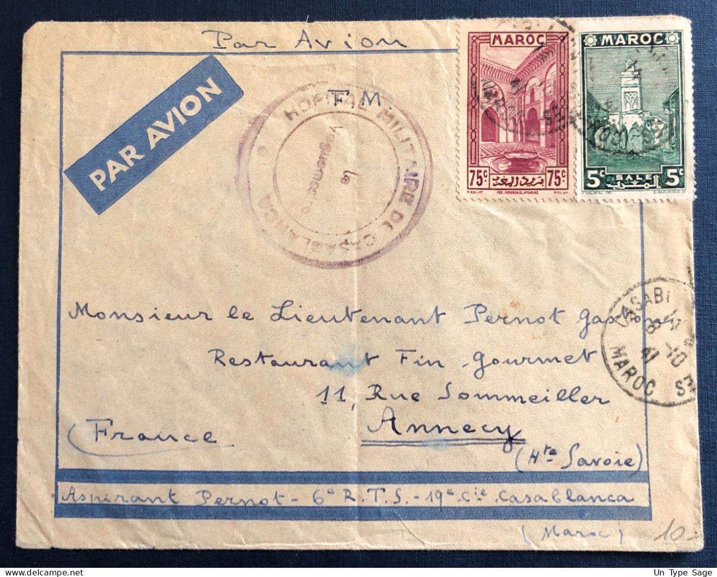 Maroc, Divers Sur Enveloppe, Cachet Hopital Militaire De Casablanca - 8.10.1941 - (B3184) - Cartas & Documentos