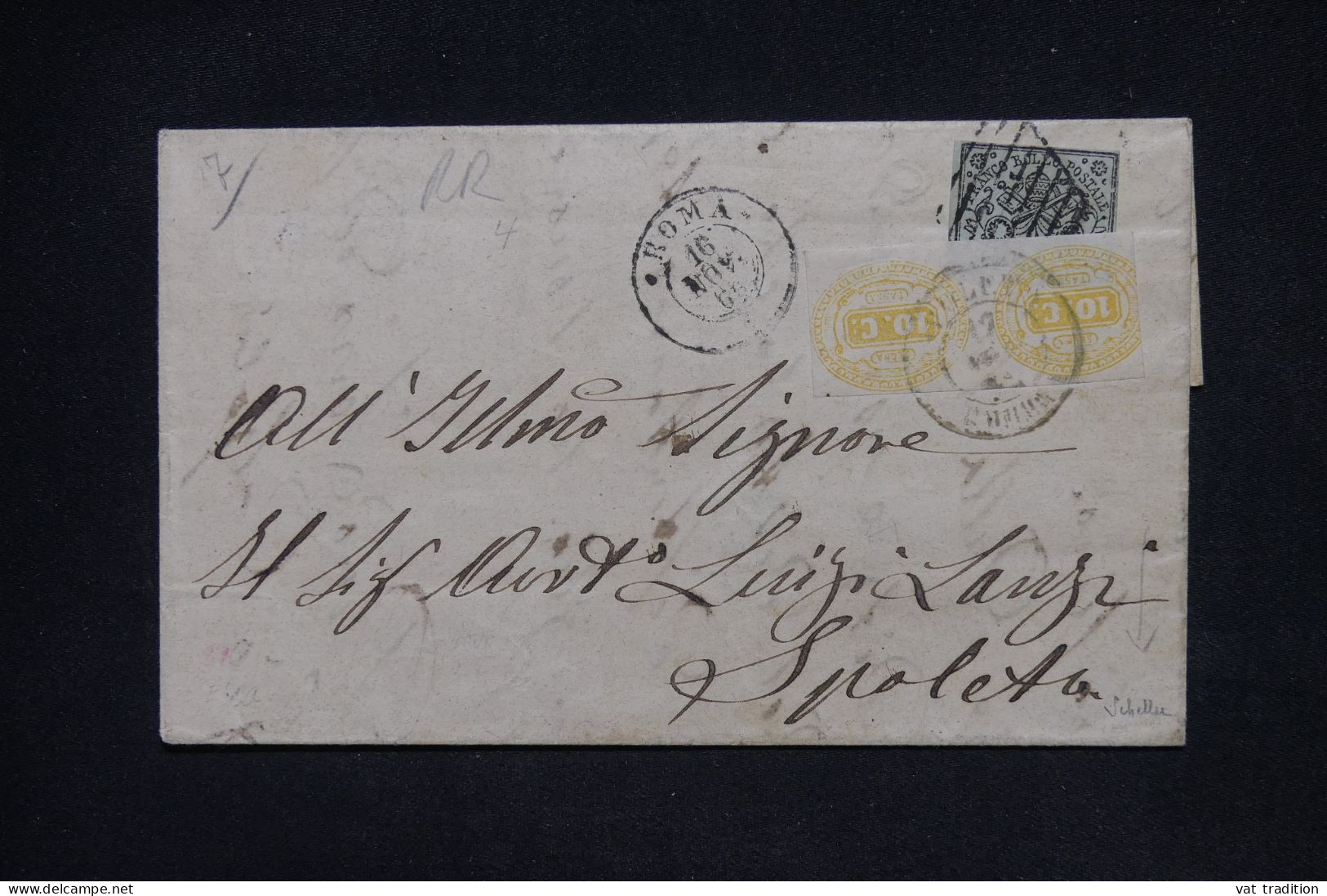 ITALIE - RARE Paire De Taxe De Spoleta Sur Lettre De Rome - Lettre Signée Scheller - L 147853 - Impuestos