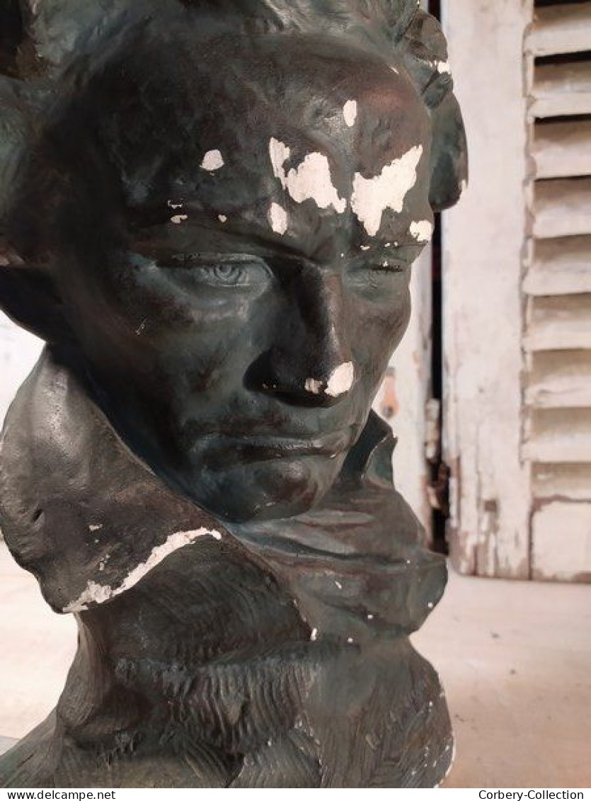 Ancienne Sculpture Buste De Beethoven Signé Cipriani - Plaster