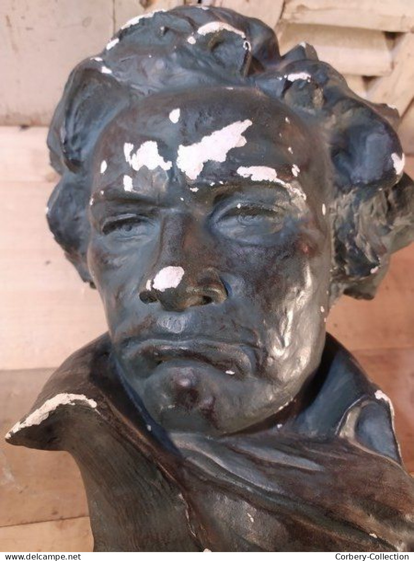 Ancienne Sculpture Buste De Beethoven Signé Cipriani - Plaster