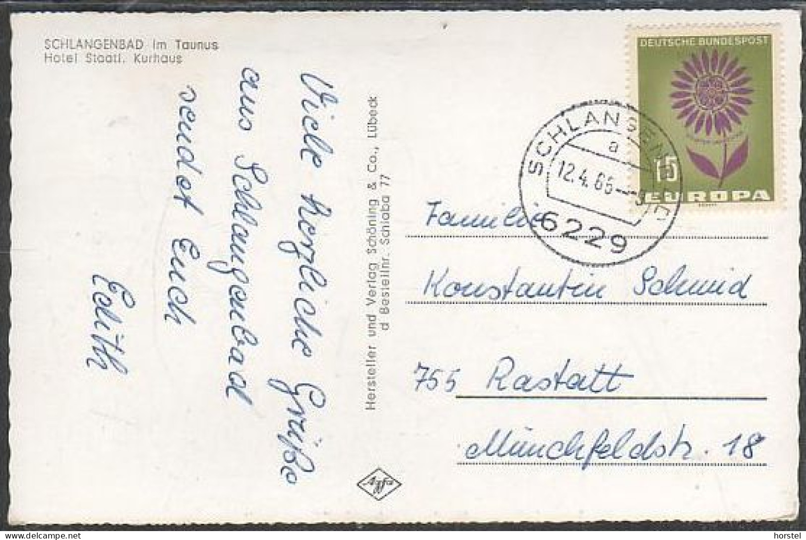 D-65388 Schlangenbad - Hotel - Kurhaus - Cars - Mercedes - Nice Stamp "Cept 1965" - Schlangenbad
