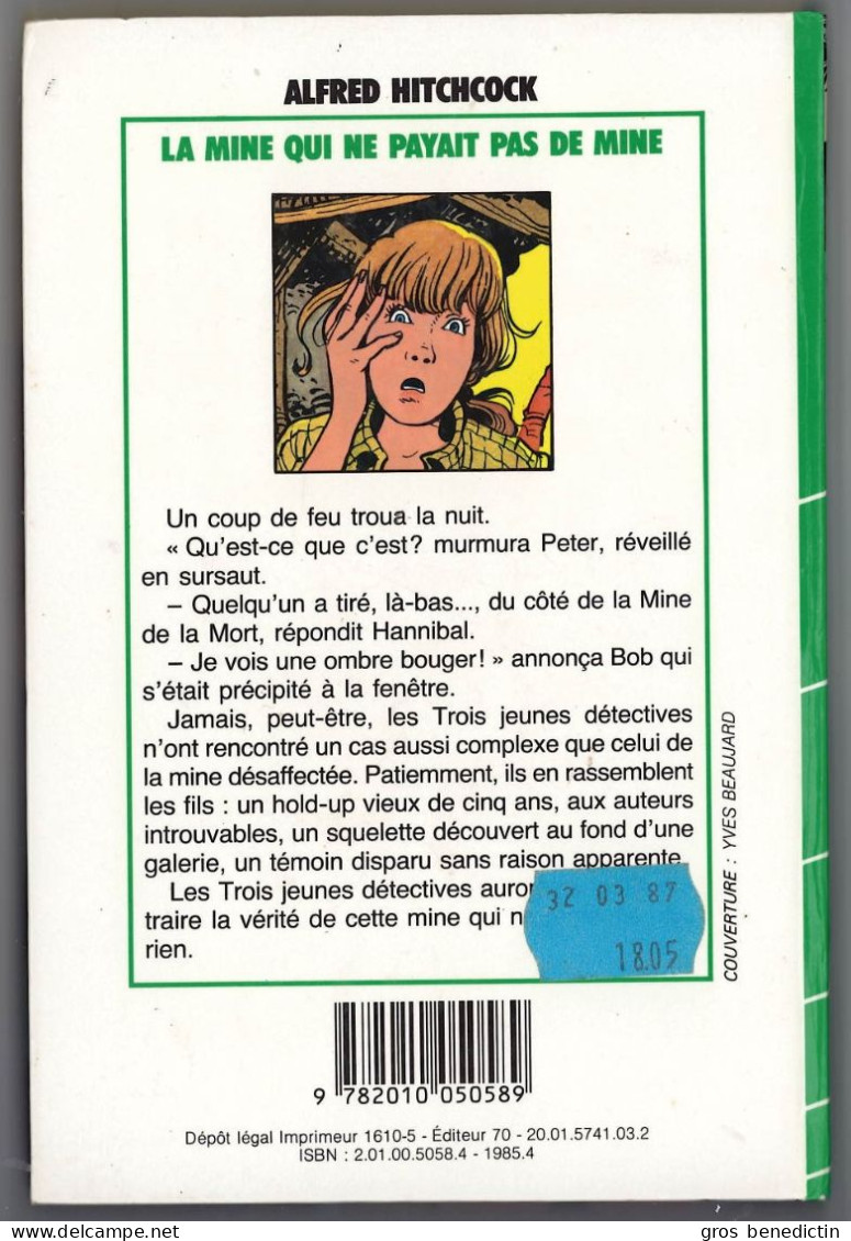 Hachette - Bib. Verte - Hitchcock  Les Trois Jeunes Détectives - "La Mine Qui Ne Payait Pas De Mine" - 1985 - #Ben&Hitch - Biblioteca Verde