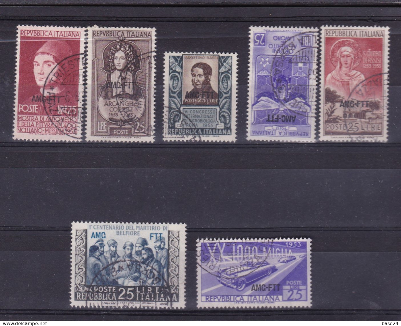 1953 Italia Italy Trieste A 7 Serie USATE: Antonello, Corelli, Bassi, S.Chiara, 1000 Miglia, Belfiore, Merito Al....USED - Gebraucht