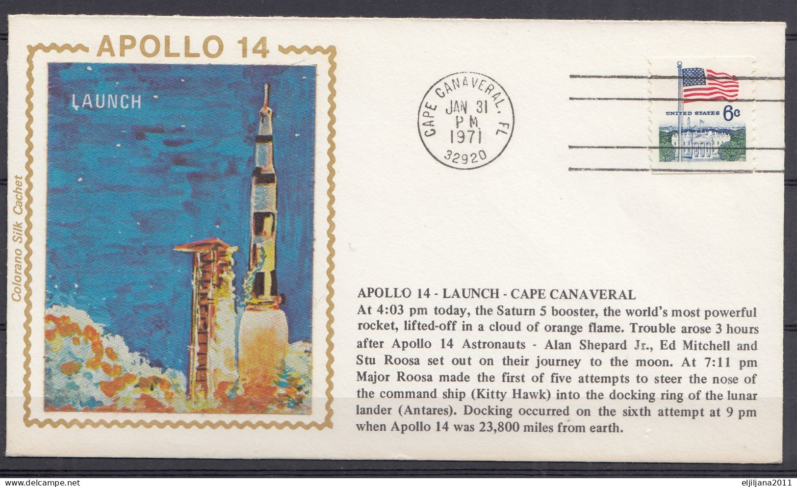 Action !! SALE !! 50 % OFF !! ⁕ USA 1971 - APOLLO 14 Launch, Cape Canaveral ⁕ Nice Cover 6c. - 1971-1980