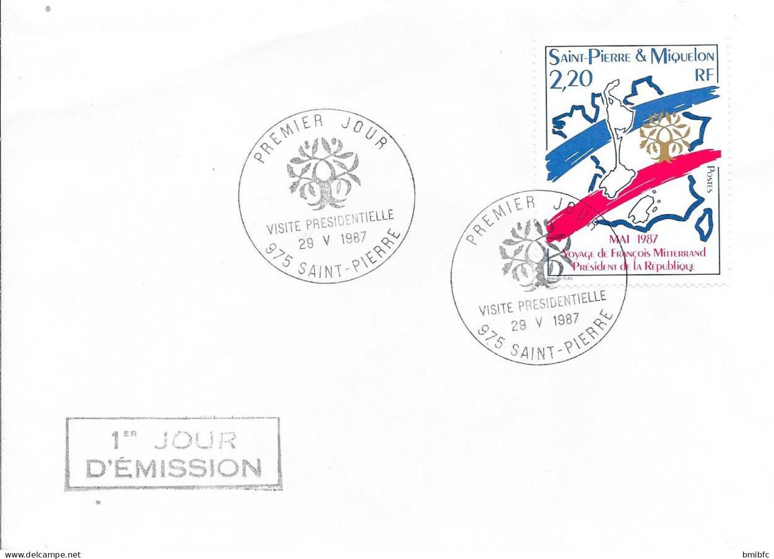 1er JOUR D'ÉMISSION - VISITE PRÉSIDENTIELLE 29 V 1987     -   975 SAINT-PIERRE - Covers & Documents