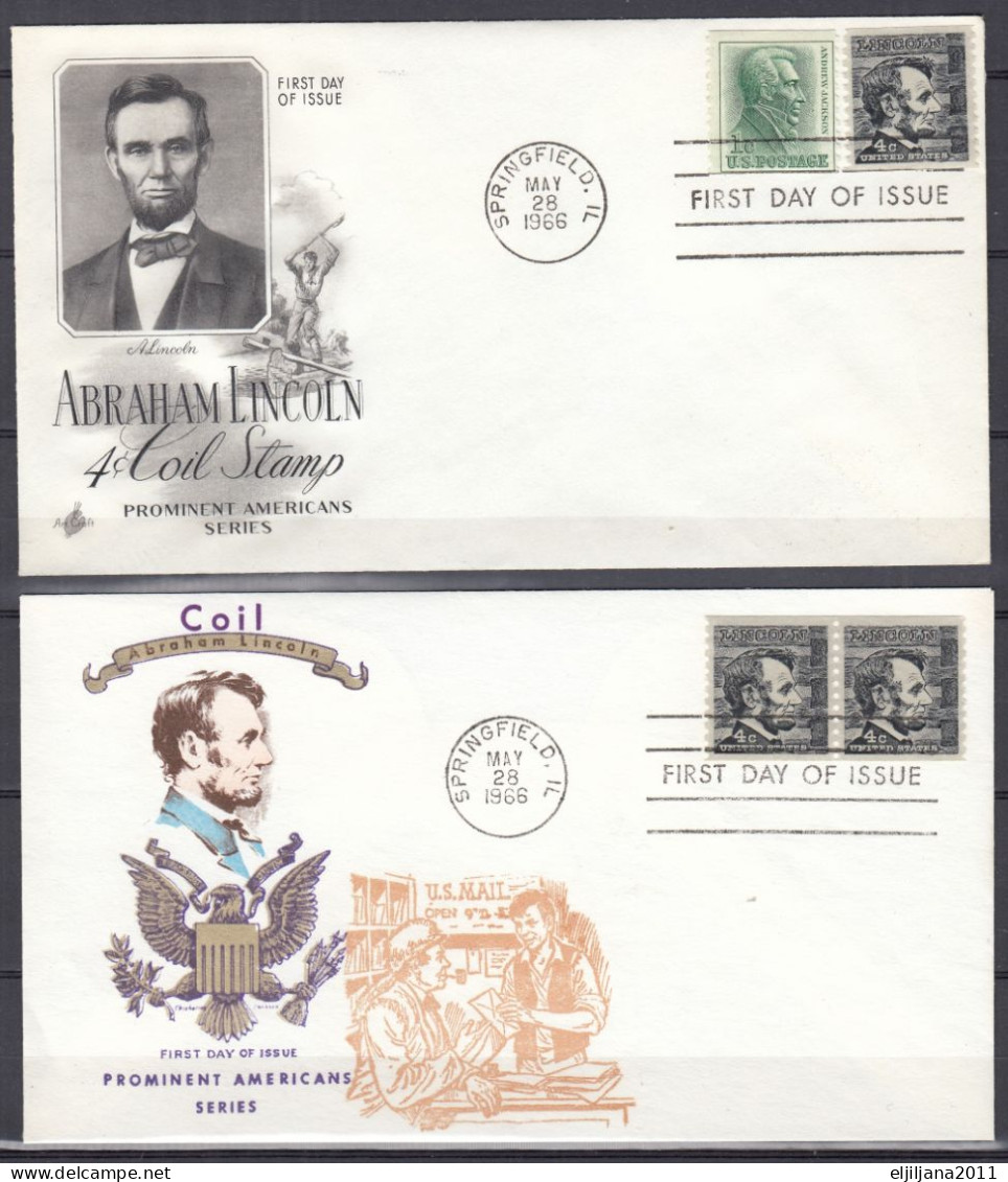Action !! SALE !! 50 % OFF !! ⁕ USA 1966  Abraham Lincoln  2v FDC Covers, Springfield - 1961-1970