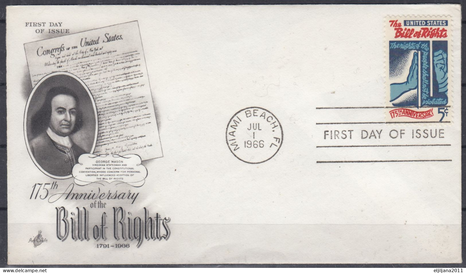 Action !! SALE !! 50 % OFF !! ⁕ USA 1966 ⁕ 175th Anniv. Bill Of Rights, Miami Beach, Florida ⁕ 2v FDC Covers - 1961-1970