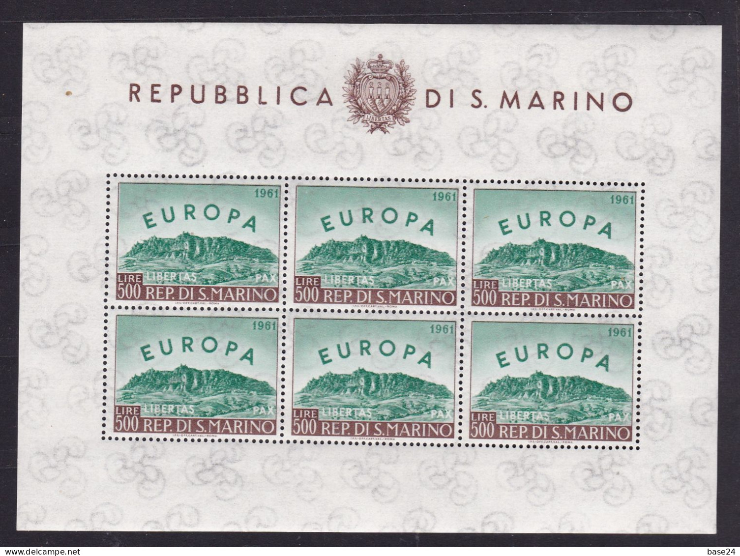 1961 San Marino Saint Marin EUROPA CEPT FOGLIETTO Di 6 Valori MNH** EUROPE BF Souvenir Sheet 9 Monte Titano - 1961
