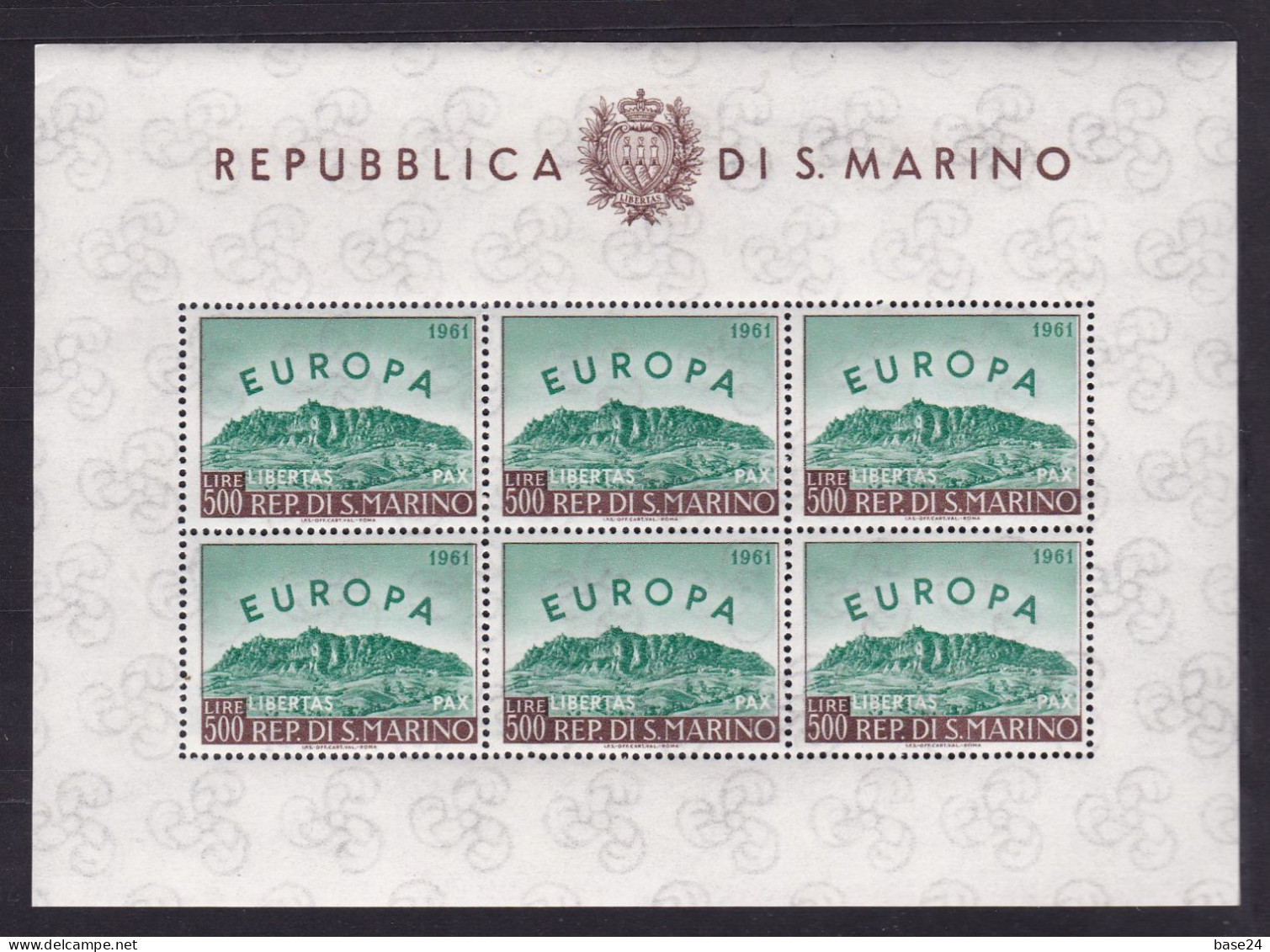 1961 San Marino Saint Marin EUROPA CEPT FOGLIETTO Di 6 Valori MNH** EUROPE BF Souvenir Sheet 9 Monte Titano - 1961