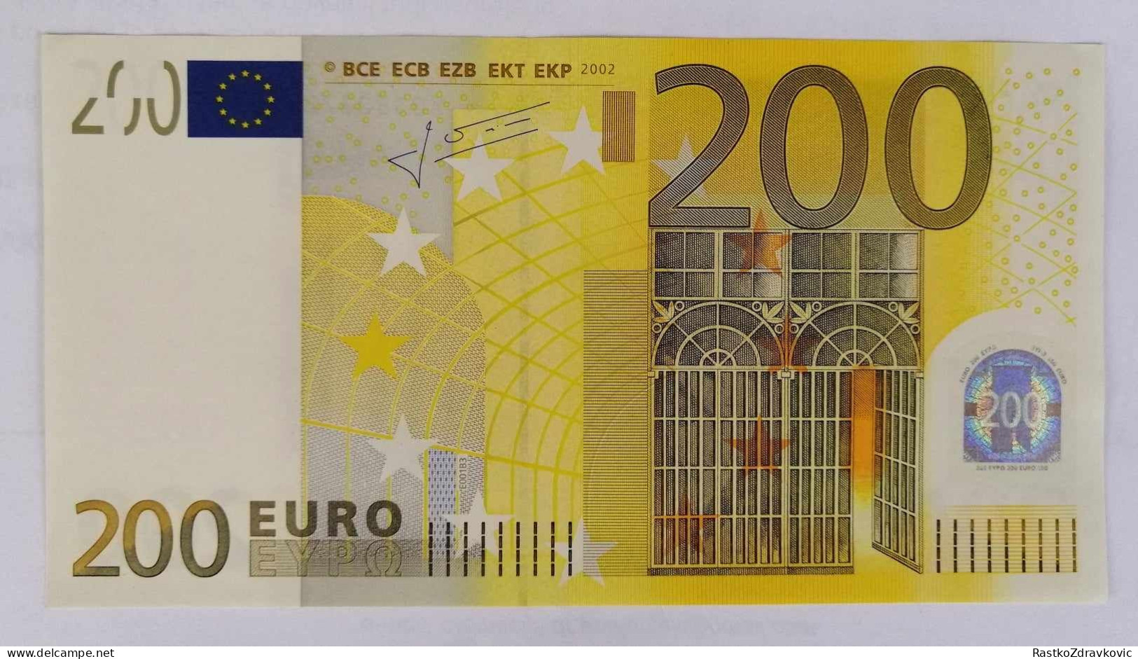 200 EURO BANKNOTE+2002 PREFIX X+GUVERNER SIGNATURE JEAN CLAUDE TRICHET+RARE+UNC - 200 Euro