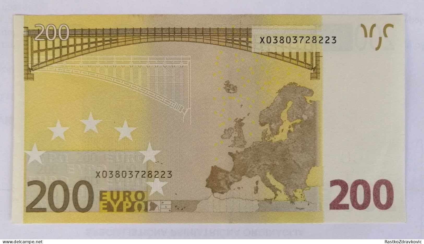 200 EURO BANKNOTE+2002 PREFIX X+GUVERNER SIGNATURE JEAN CLAUDE TRICHET+RARE+UNC - 200 Euro