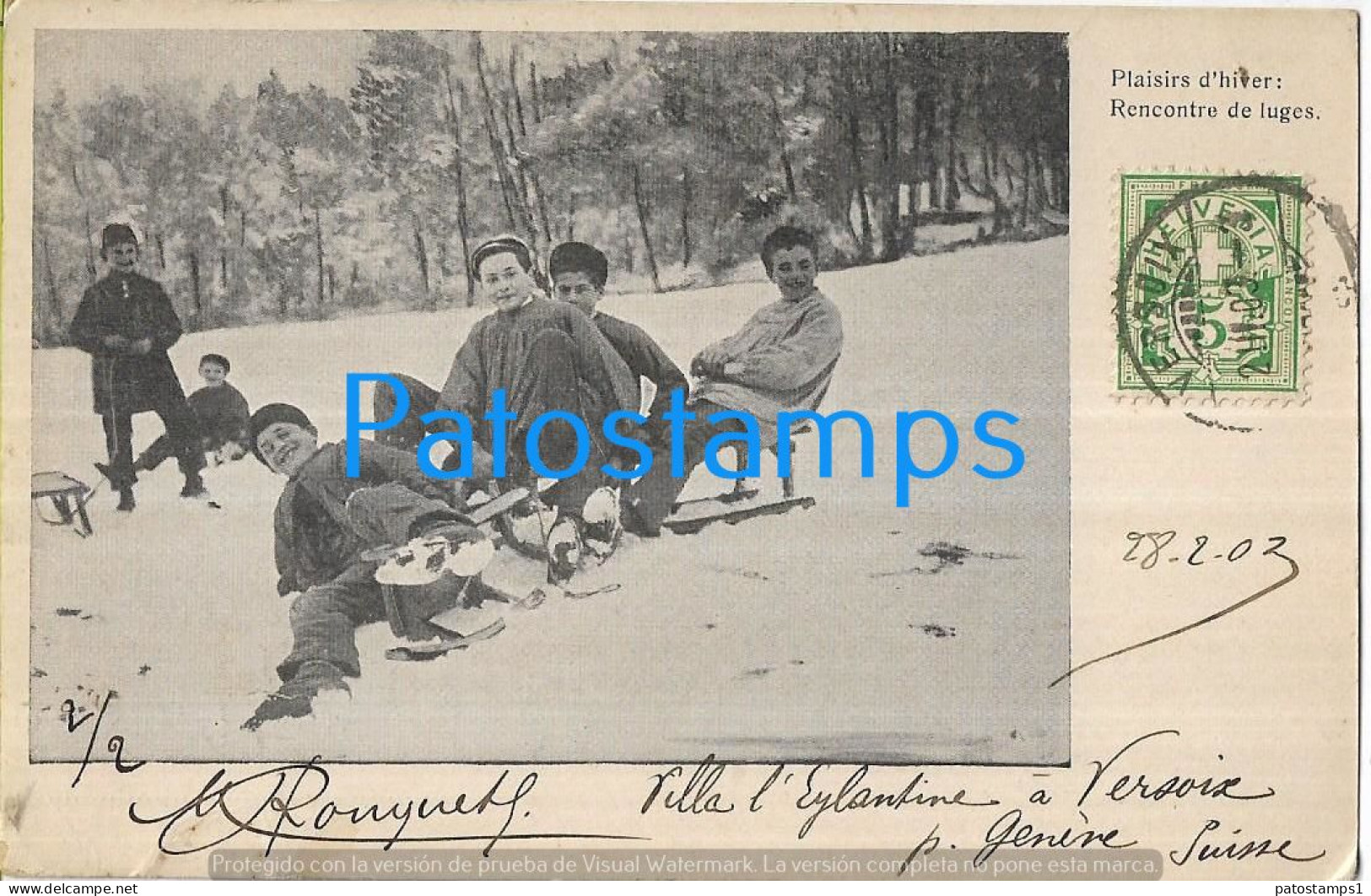 216032 SWITZERLAND COSTUMES SPORTS WINTER SLED CIRCULATED TO ARGENTINA POSTAL POSTCARD - Port