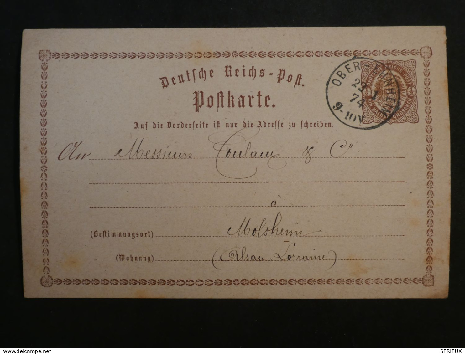 DD8  ALLEMAGNE    BELLE  CARTE  1874 OBER  A  MOLHSEIM FRANCE +++AFF.  INTERESSANT+++ - Storia Postale