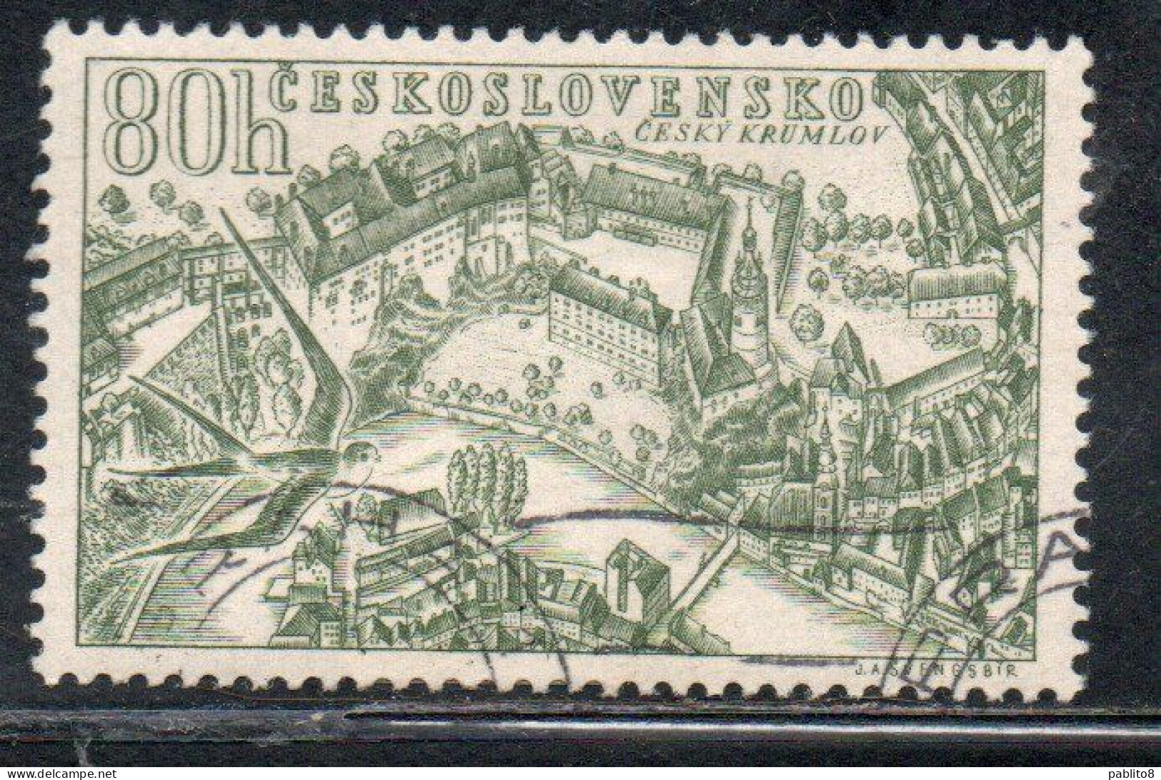 CZECHOSLOVAKIA CECOSLOVACCHIA 1955 AIRMAIL AIR POST MAIL VIEWS VIEW OF CESKY KRUMLOV  80h USED USATO OBLITERE' - Luchtpost